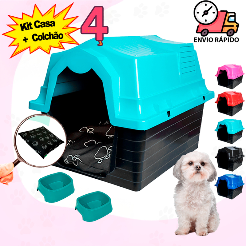 Casa de Cachorro N 4 Casinha Com Cama Para Cachorro Sob Medida + Comedouro e Bebedouro Pet 300ML