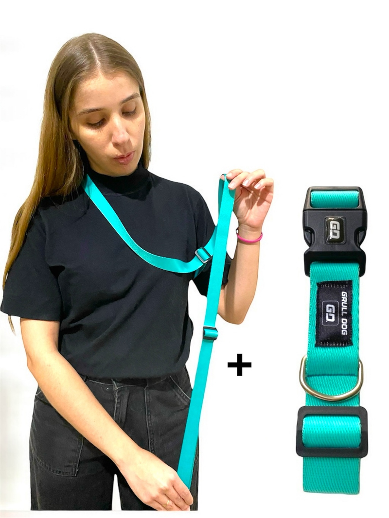 kit Coleira + Guia Mãos Livres 2m para coleira de cachorro ou peitoral